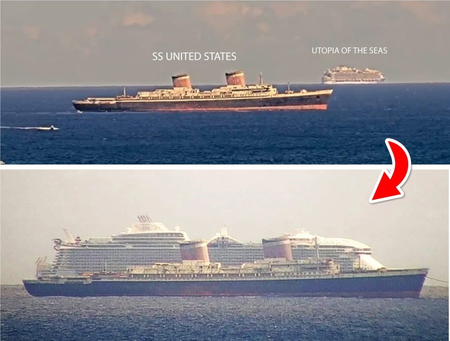 When the modern cruise ship Utopia of the Seas meets SS United States.
